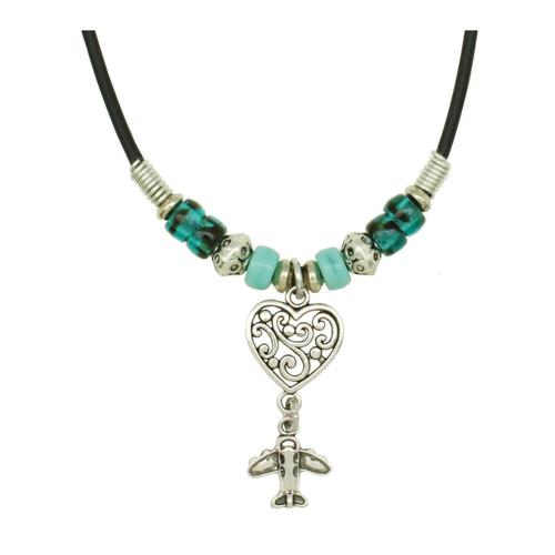 Airplane & Lace Heart Necklace