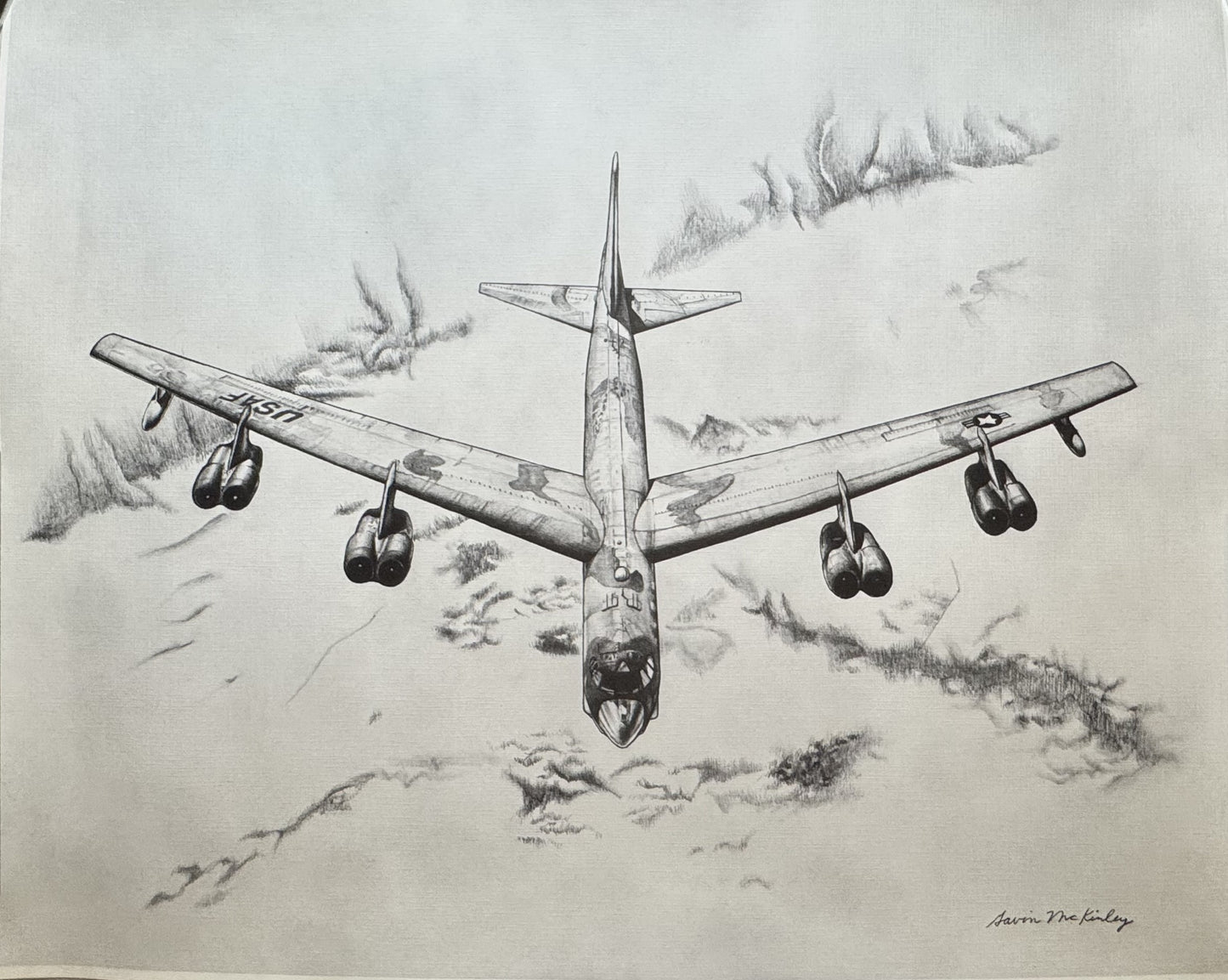 B-52 Bomber 6 O'clock Black & White 16" x 20" Print
