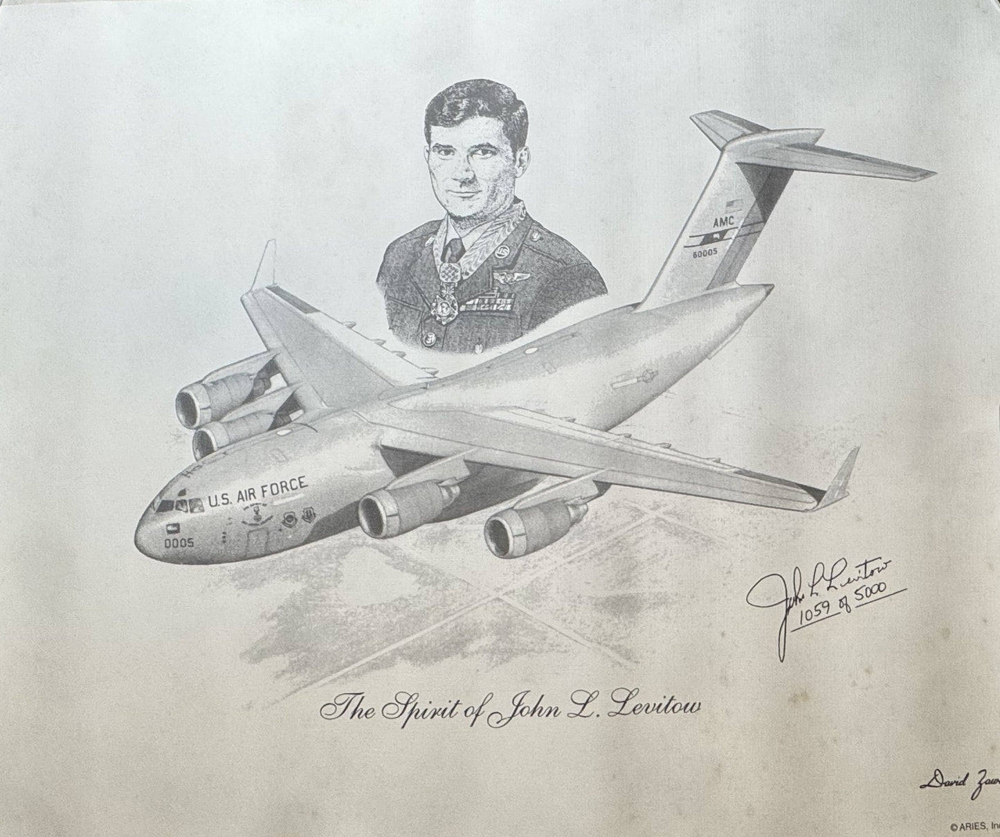 C-17 Signed John L. Levitow Black & White 16" x 20" Print