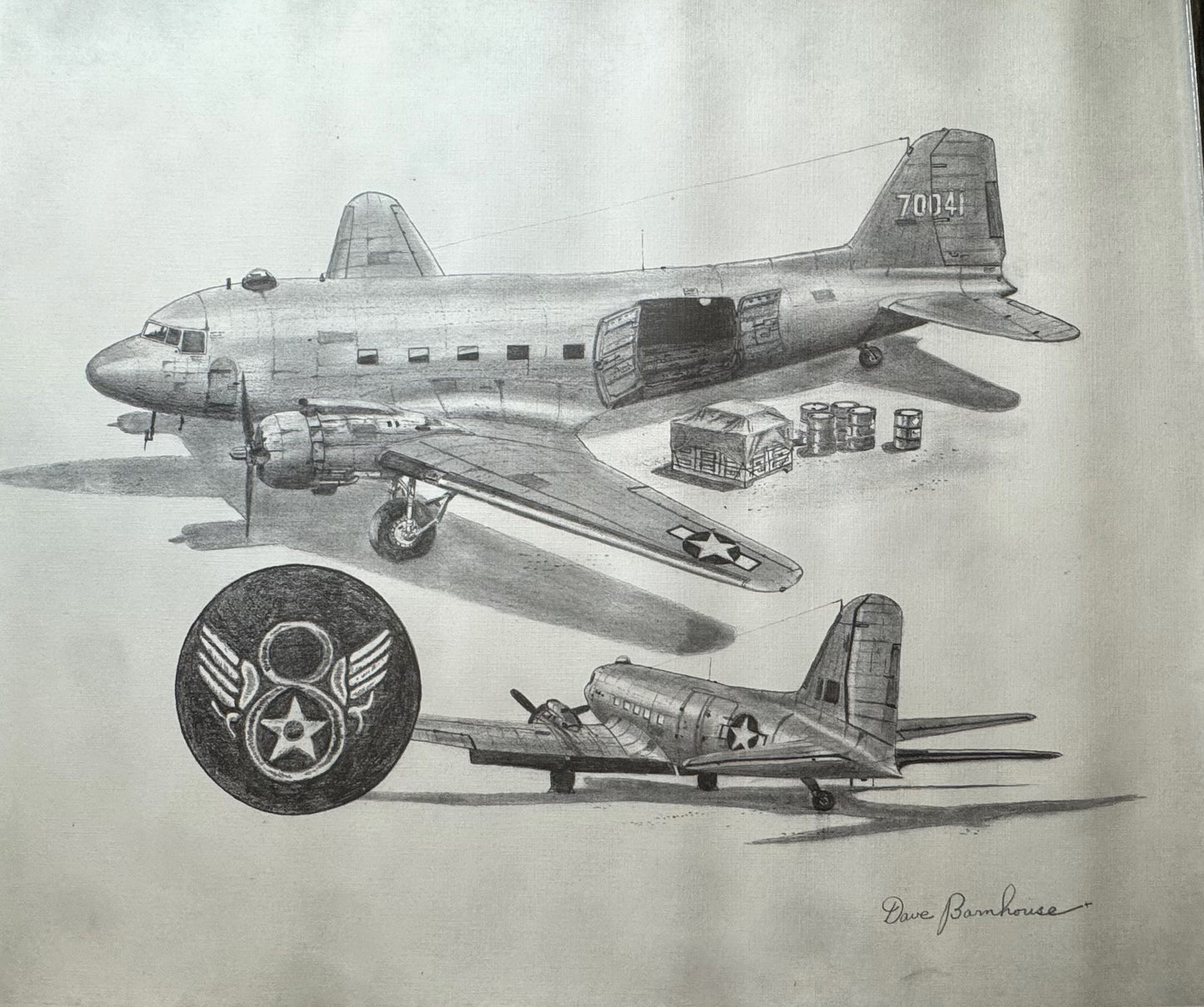 C-47 Skytrain 8th Air Force Black & White 16" x 20" Print