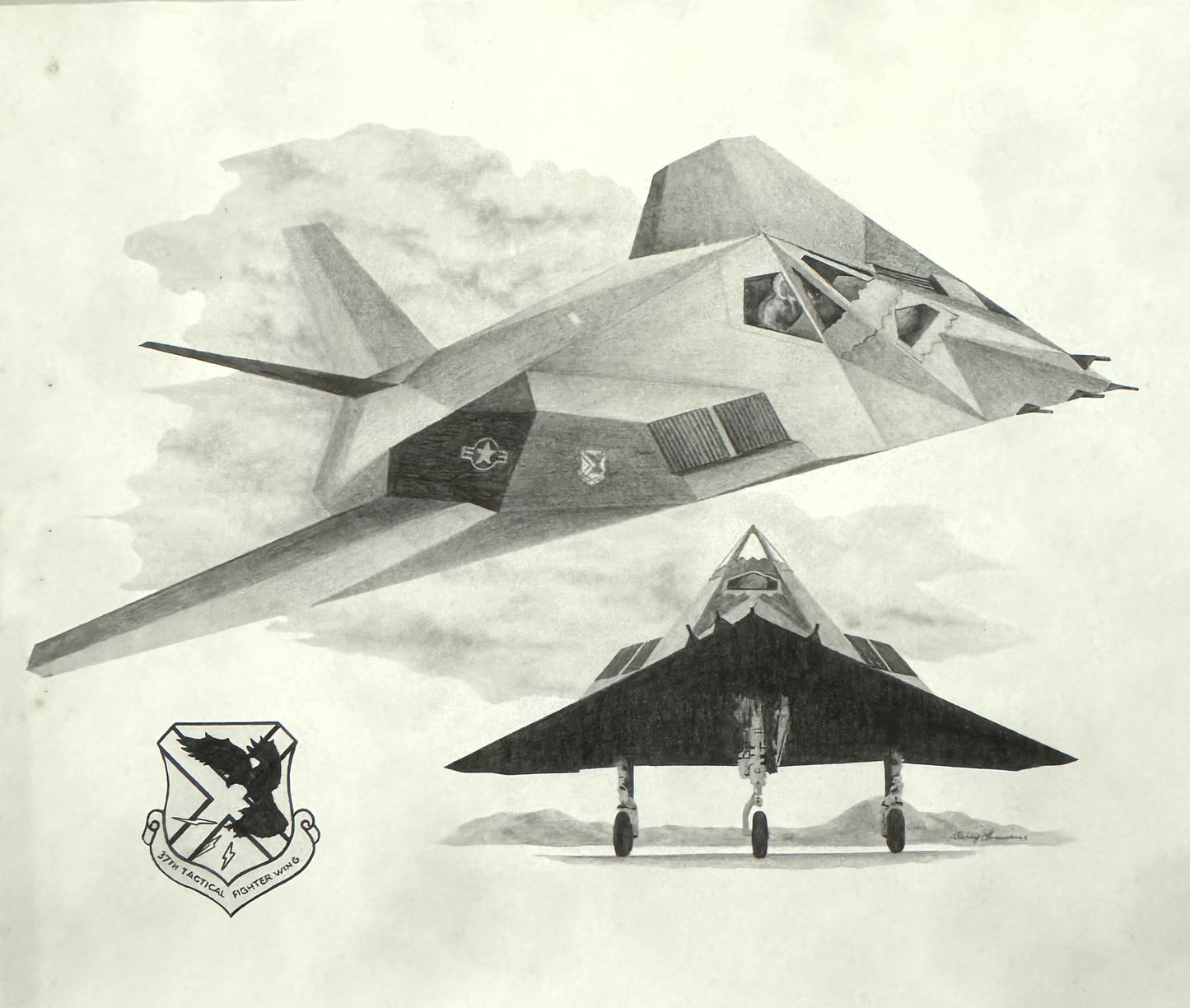 F-117 Stealth Fighter Black & White 16" x 20" Print