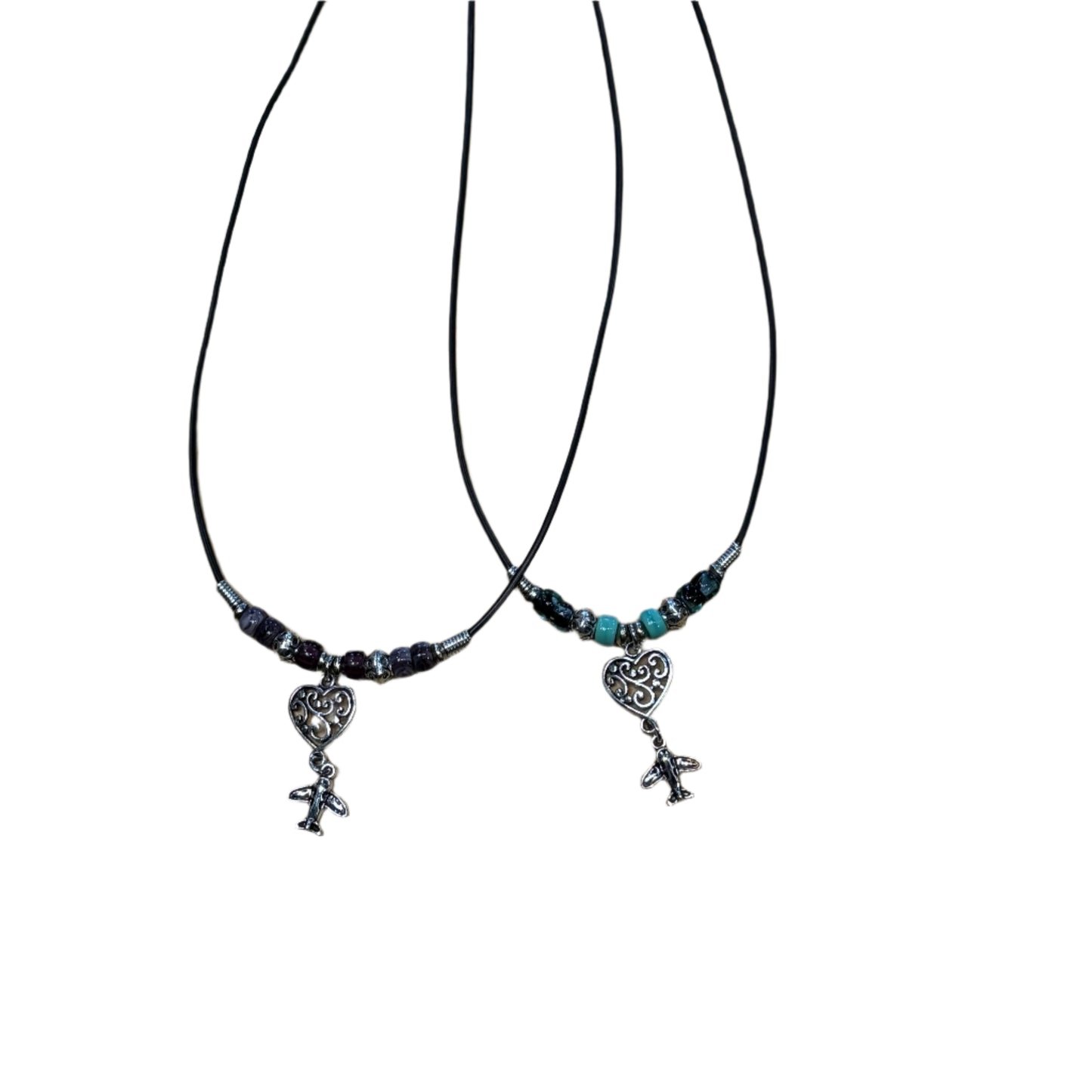 Airplane & Lace Heart Necklace