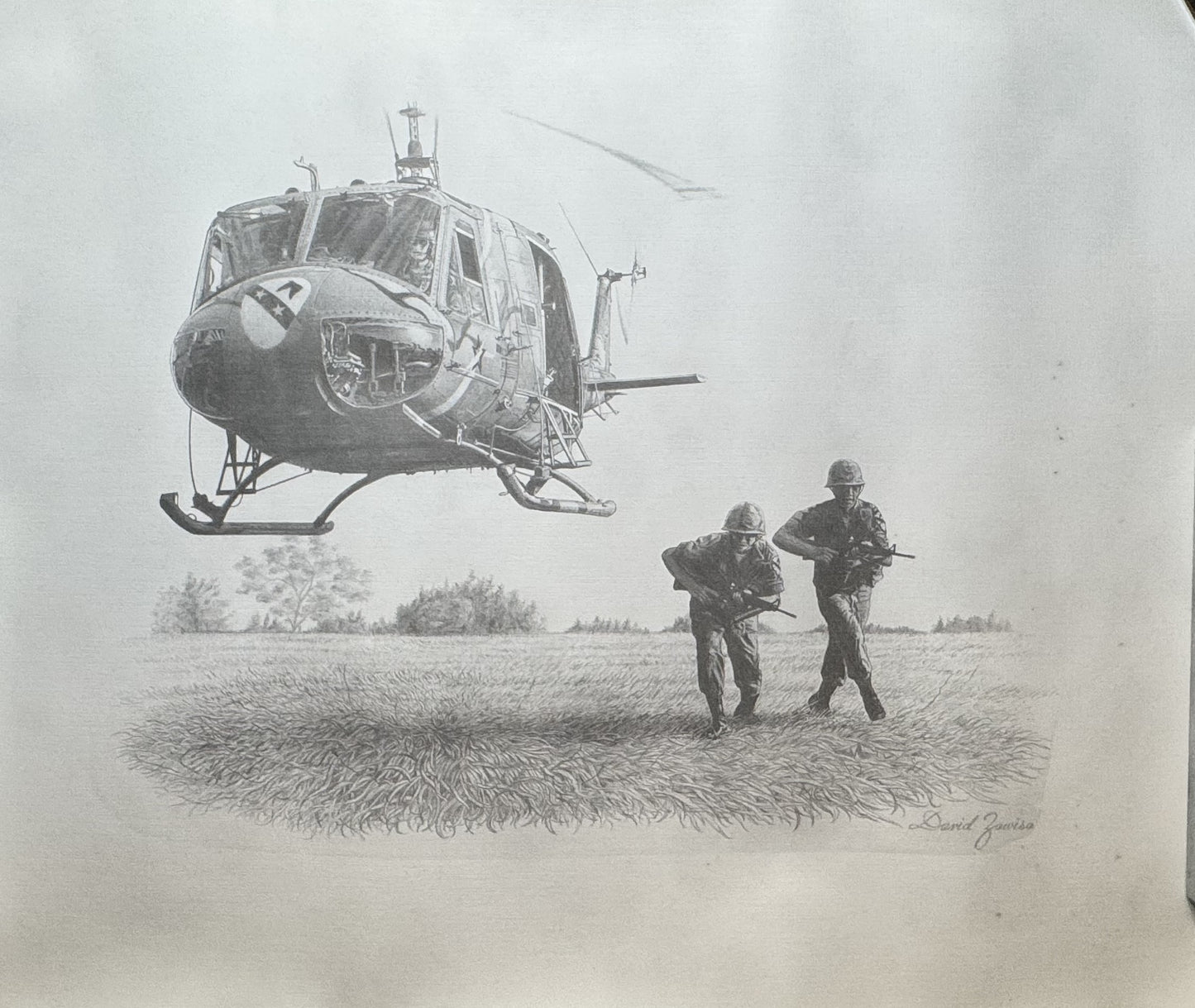 UH-1 1st Calvary Vietnam Black & White 16" x 20" Print
