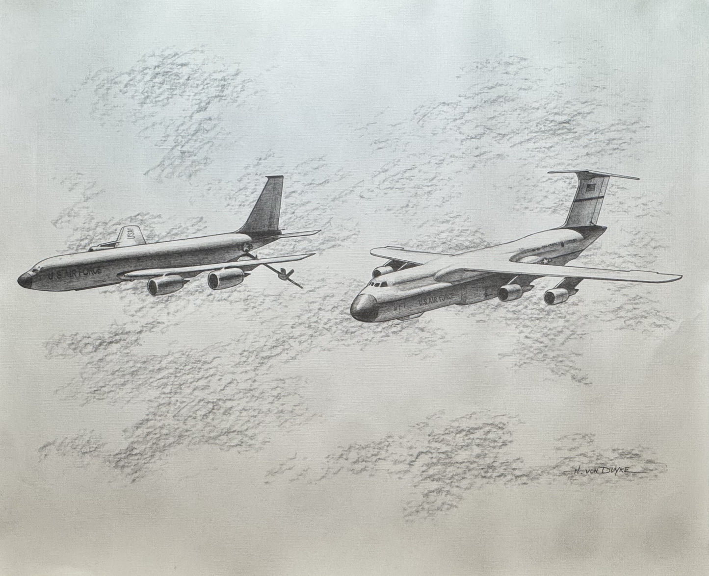 KC-135 Refueler & C-5 Galaxy Black & White 16" x 20" Print