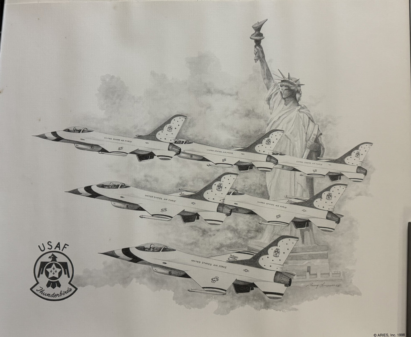 Thunderbirds with Statue of Liberty Black & White 16" x 20" Print