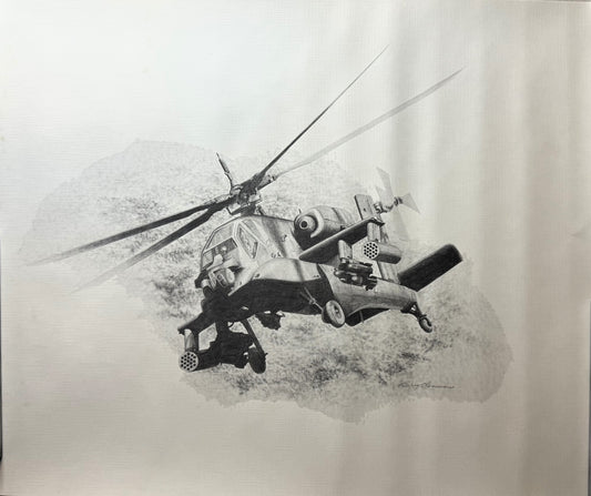 AH-64 Apache Helicopter Black & White 16" x 20" Print