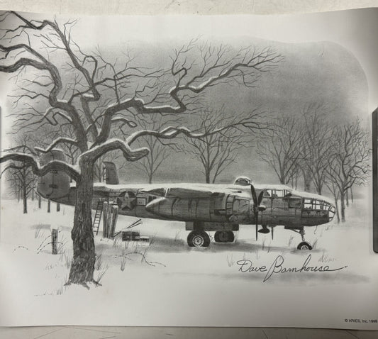 B-25 Winter Scene Black & White 16" x 20" Print