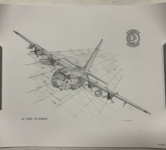 C-130 Gunship Black & White 16" x 20" Print