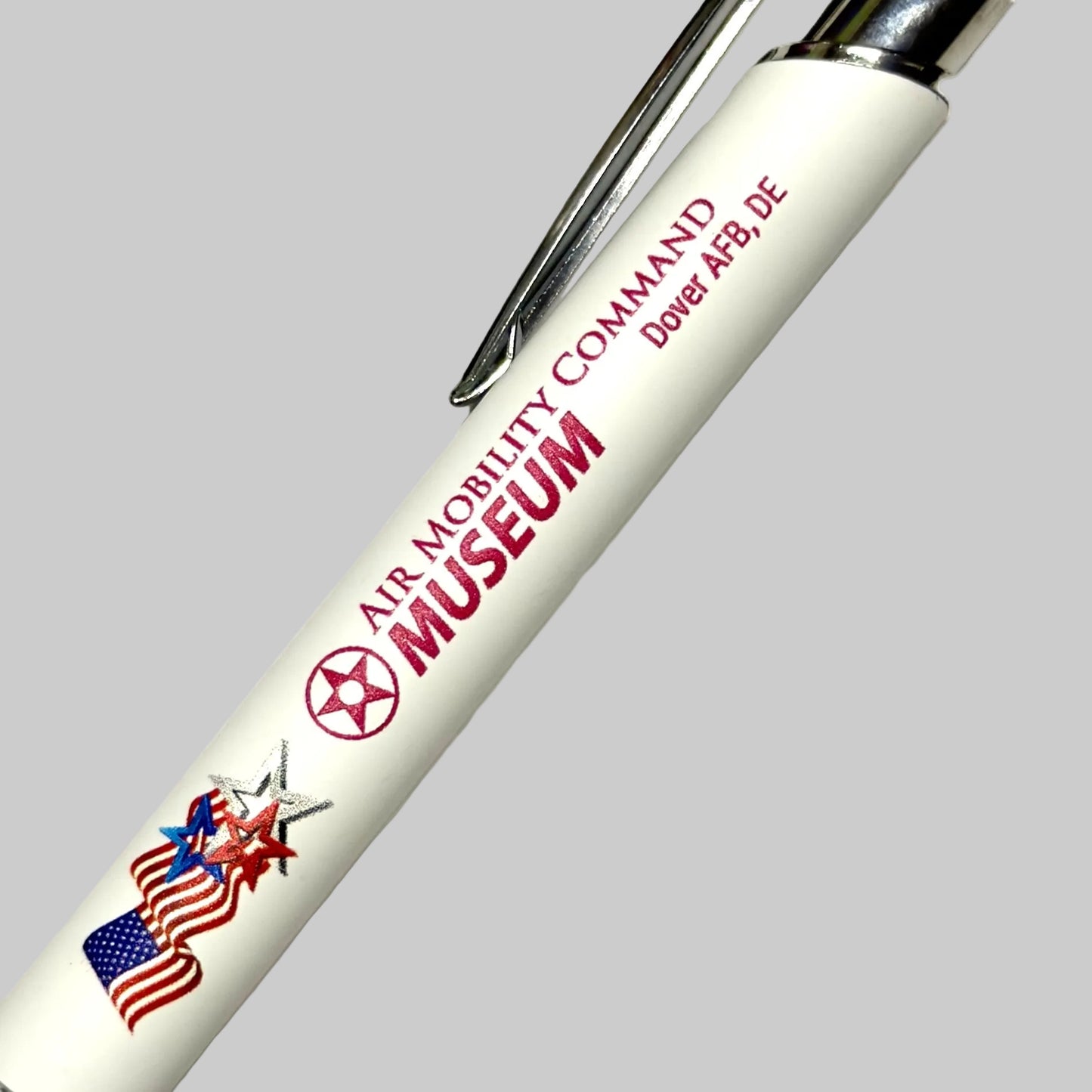 White Pen with Red imprint Flag with stars