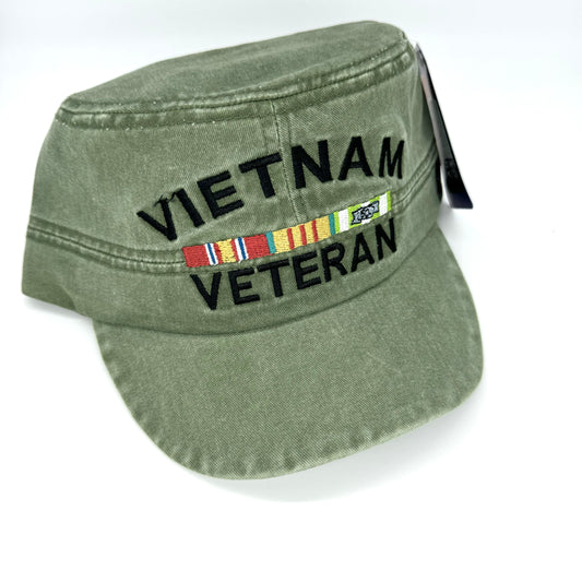 Vietnam Veteran with Ribbons O.D. cap Green