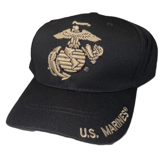 Marine Hat Embroidery on Black Hat