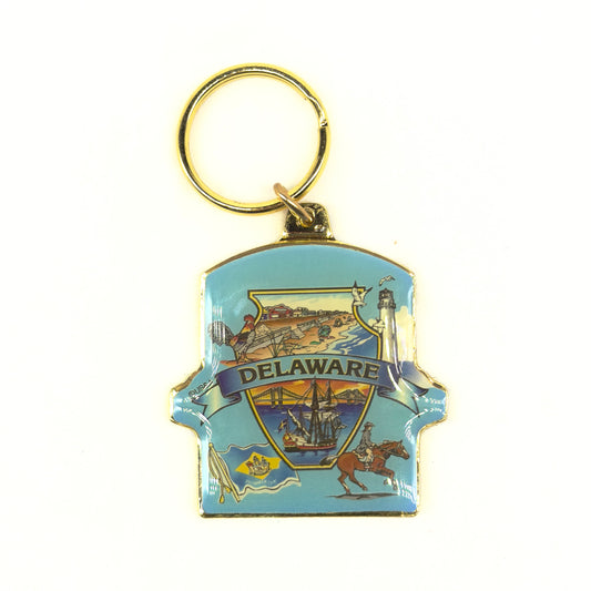 Delaware Brass Plaque Lucite Blue Key Chain