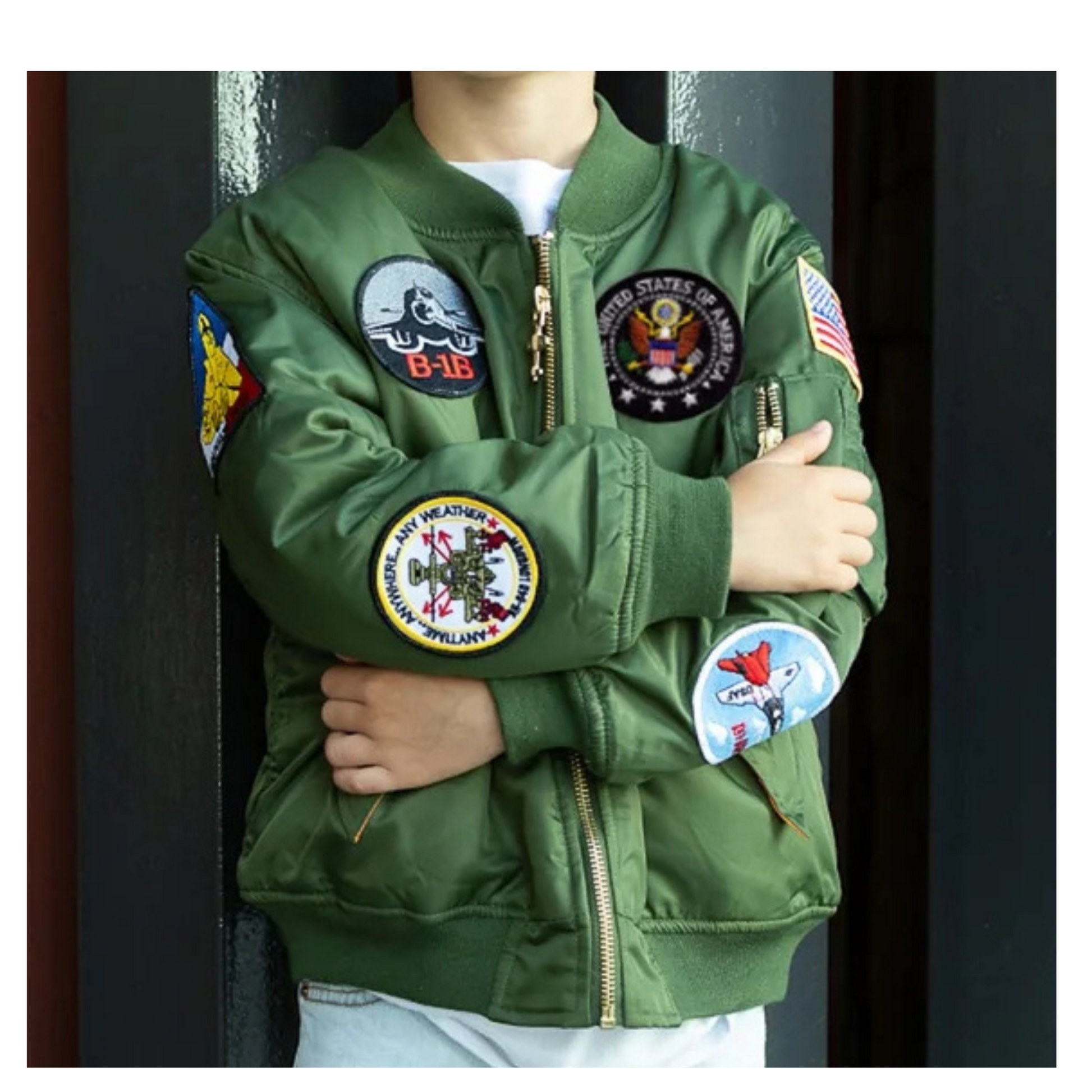 Youth Toddler Green MA-1 Flight Jacket with Patches – The AMC Youth Toddler Green MA-1 Flight Jacket with Patches – The AMC