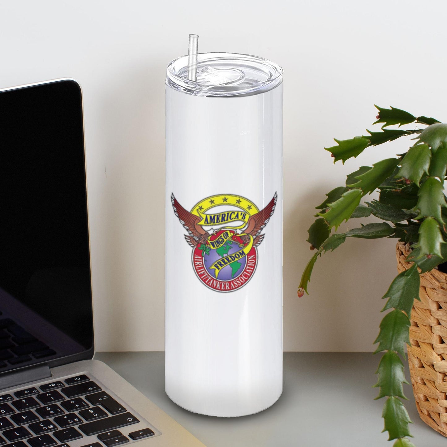 White Tumblers with straw with ATA Logo