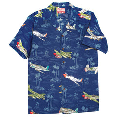 Blue Hawaiian WWII Fighters Print Shirt
