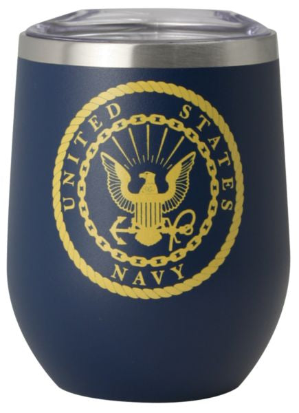 US Navy Stainless Steel Stemless Wine Tumbler 11oz Matte Navy Blue