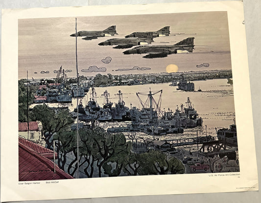 Over Saigon Harbor Bob McCall US Air Force Art Collection Poster VINTAGE