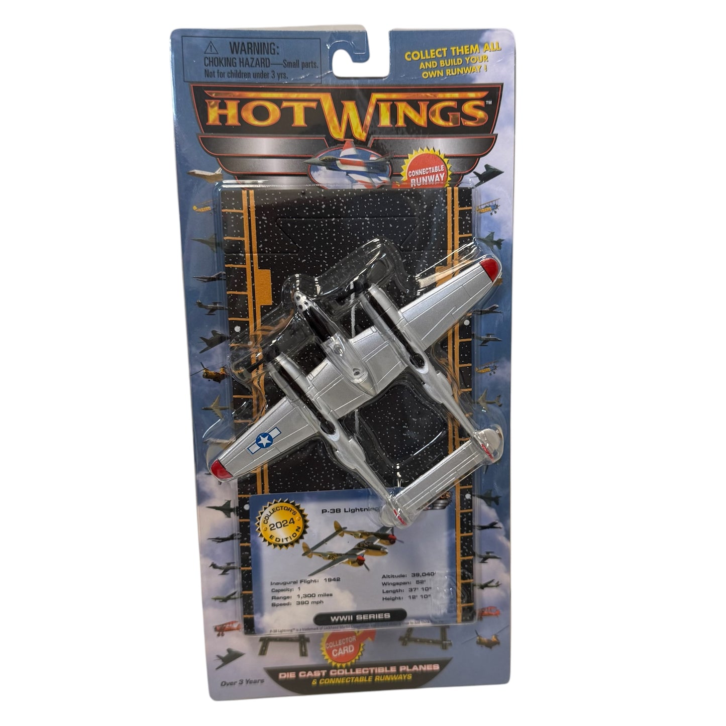 Hot Wings P-38  Lightning Diecast with Runway