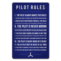 Pilot Rules Vintage Metal Sign