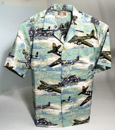 Sea Foam Green Hawaiian Shirts WWII Bombers Print